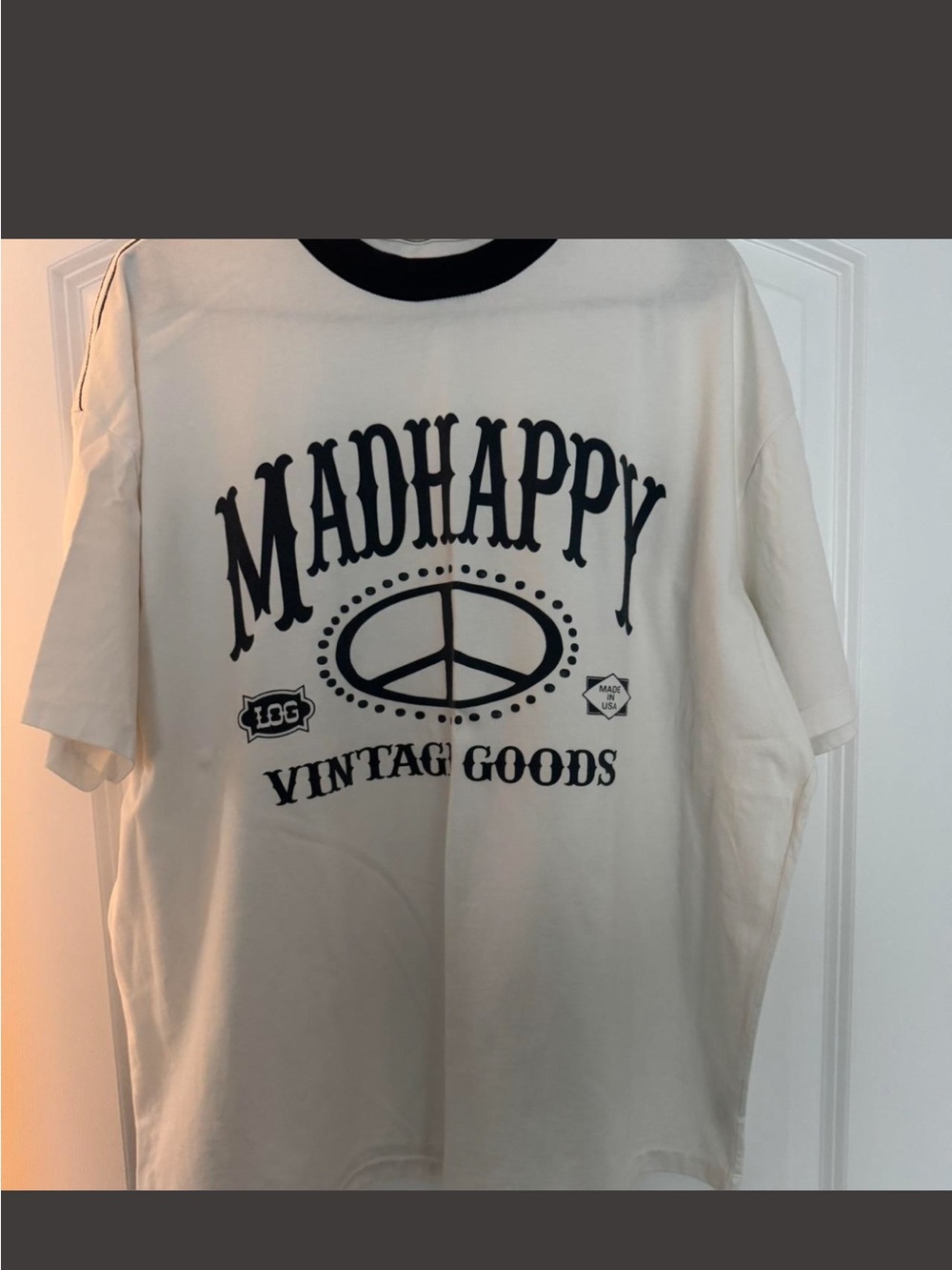 Madhappy Cream Short-Sleeve Tee with Navy Blue Graphic